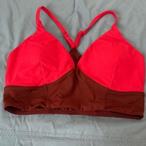 CALIA by Carrie Underwood Colorblock Wireless Bra, red & maroon, size large.